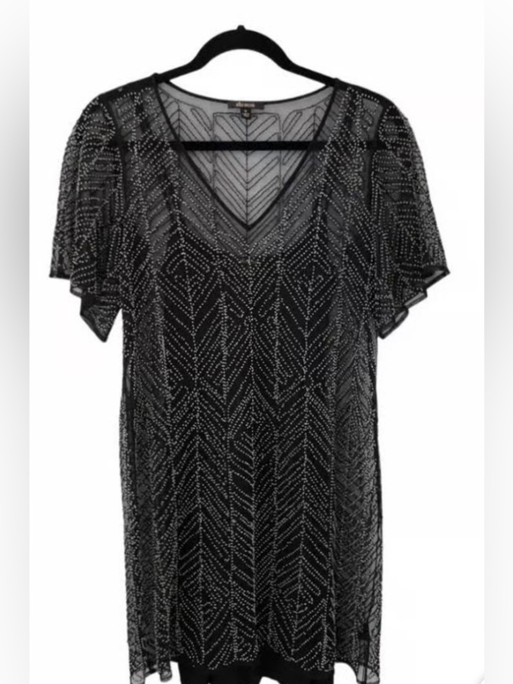 Ella Moss $300 Black Beaded Sheer Overlay Cocktail Party Dress